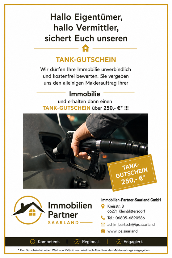 TANK-GUTSCHEIN 250,- €* - Immobilien-Partner-Saarland GmbH